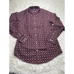 Lands' End Men's Traditional Fit Burgundy Floral Button-Down Shirt Longsleeve M